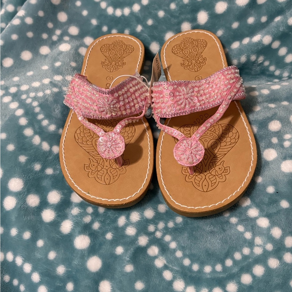 Pink Beaded Kids Sandals